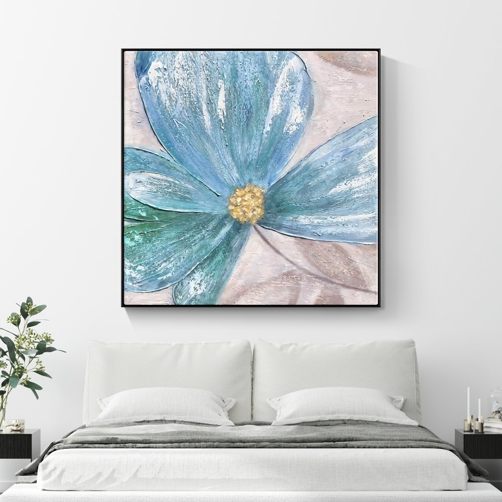 Vibrant Blue Flower Abstract Oil Painting for Modern Home Decor