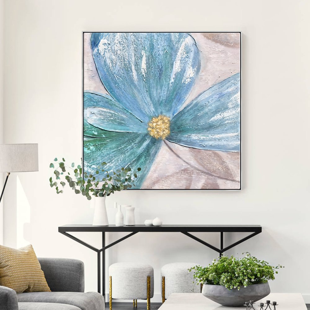 Vibrant Blue Flower Abstract Oil Painting for Modern Home Decor