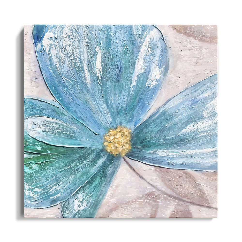 Vibrant Blue Flower Abstract Oil Painting for Modern Home Decor