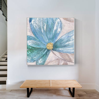 Vibrant Blue Flower Abstract Oil Painting for Modern Home Decor