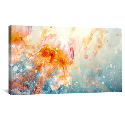 Colorful Jellyfish Oil Painting with Abstract Aqua Background