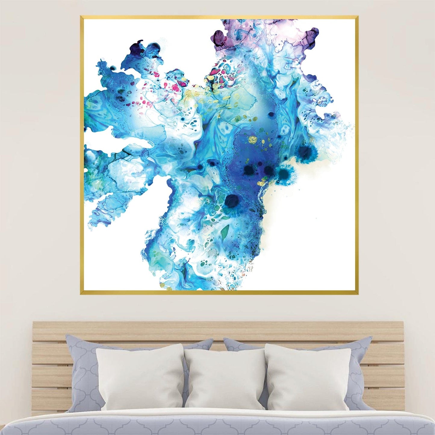 Vibrant Blue Abstract Ocean Wave Oil Painting for Modern Home Decor