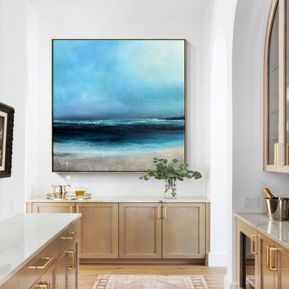 Tranquil Ocean Horizon - Serene Oil Painting of Arctic Shores