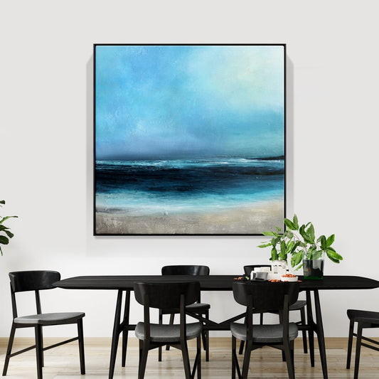 Tranquil Ocean Horizon - Serene Oil Painting of Arctic Shores