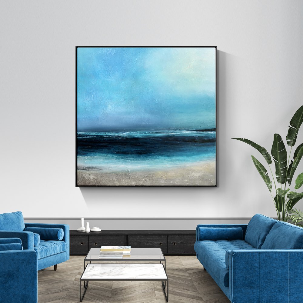 Tranquil Ocean Horizon - Serene Oil Painting of Arctic Shores