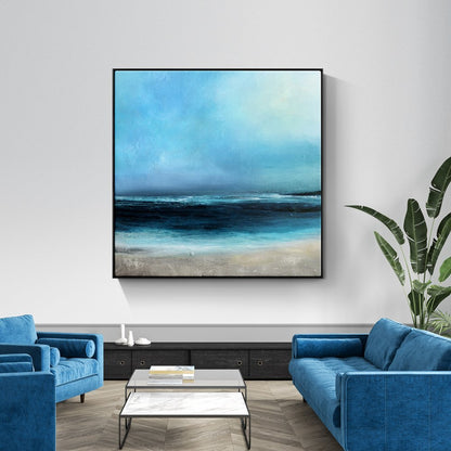 Tranquil Ocean Horizon - Serene Oil Painting of Arctic Shores