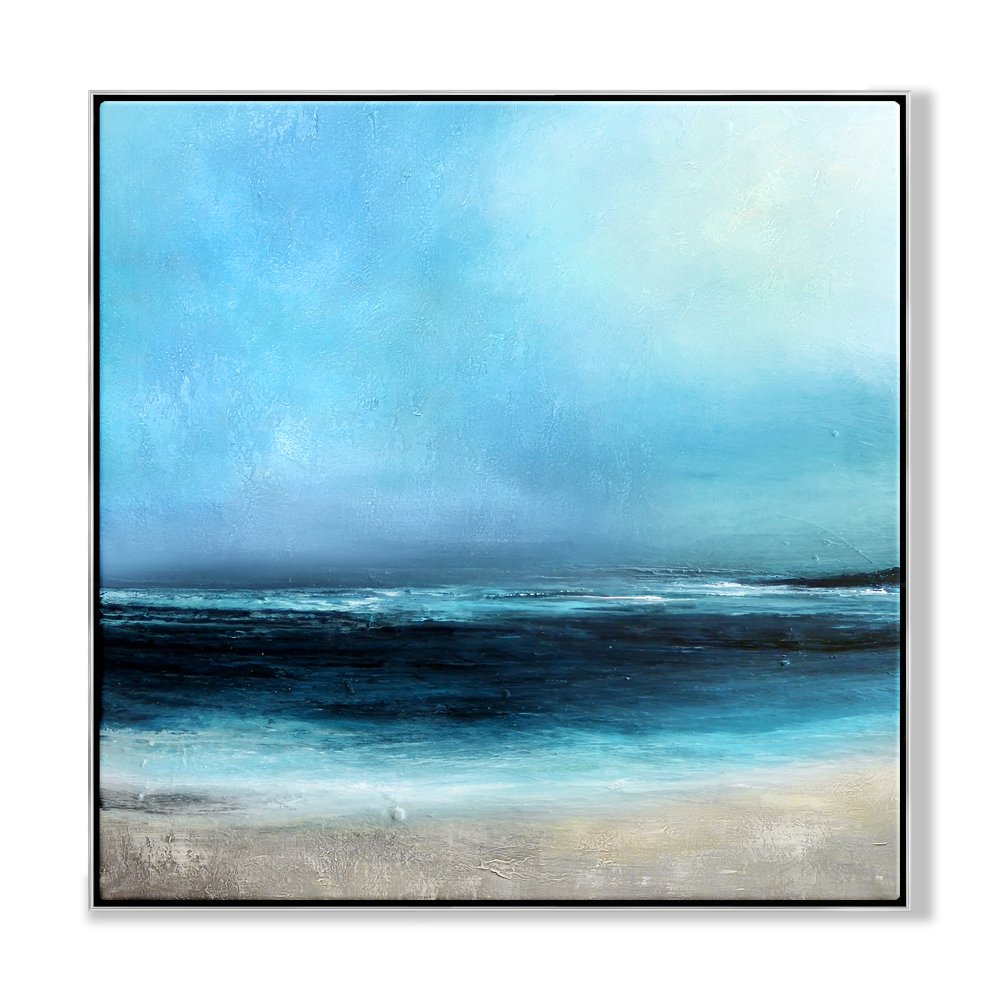 Tranquil Ocean Horizon - Serene Oil Painting of Arctic Shores
