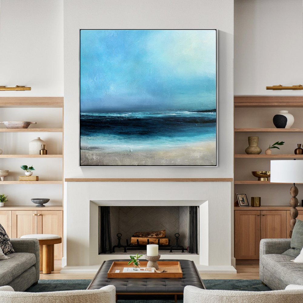 Tranquil Ocean Horizon - Serene Oil Painting of Arctic Shores