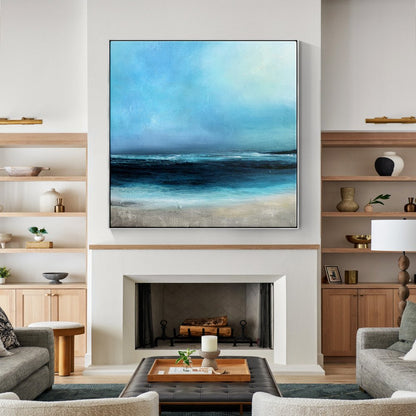 Tranquil Ocean Horizon - Serene Oil Painting of Arctic Shores