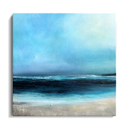 Tranquil Ocean Horizon - Serene Oil Painting of Arctic Shores