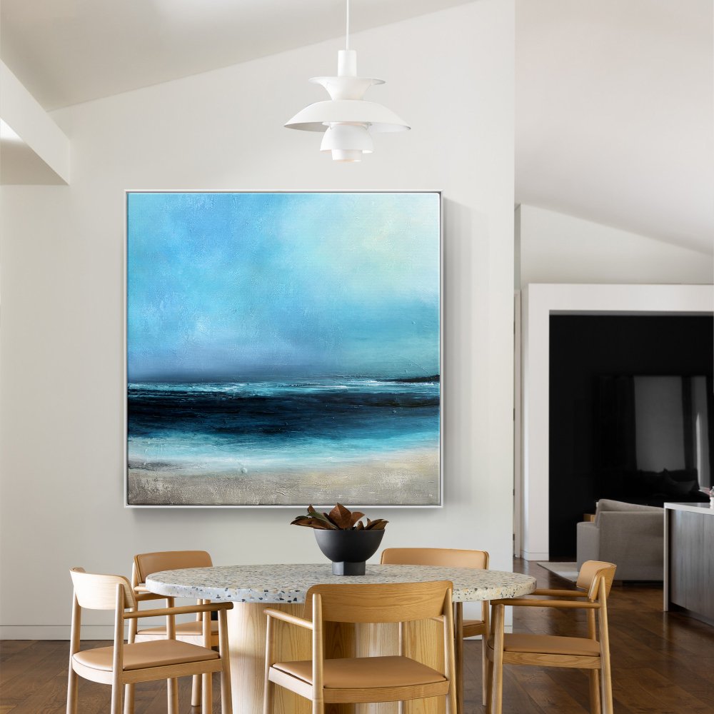 Tranquil Ocean Horizon - Serene Oil Painting of Arctic Shores