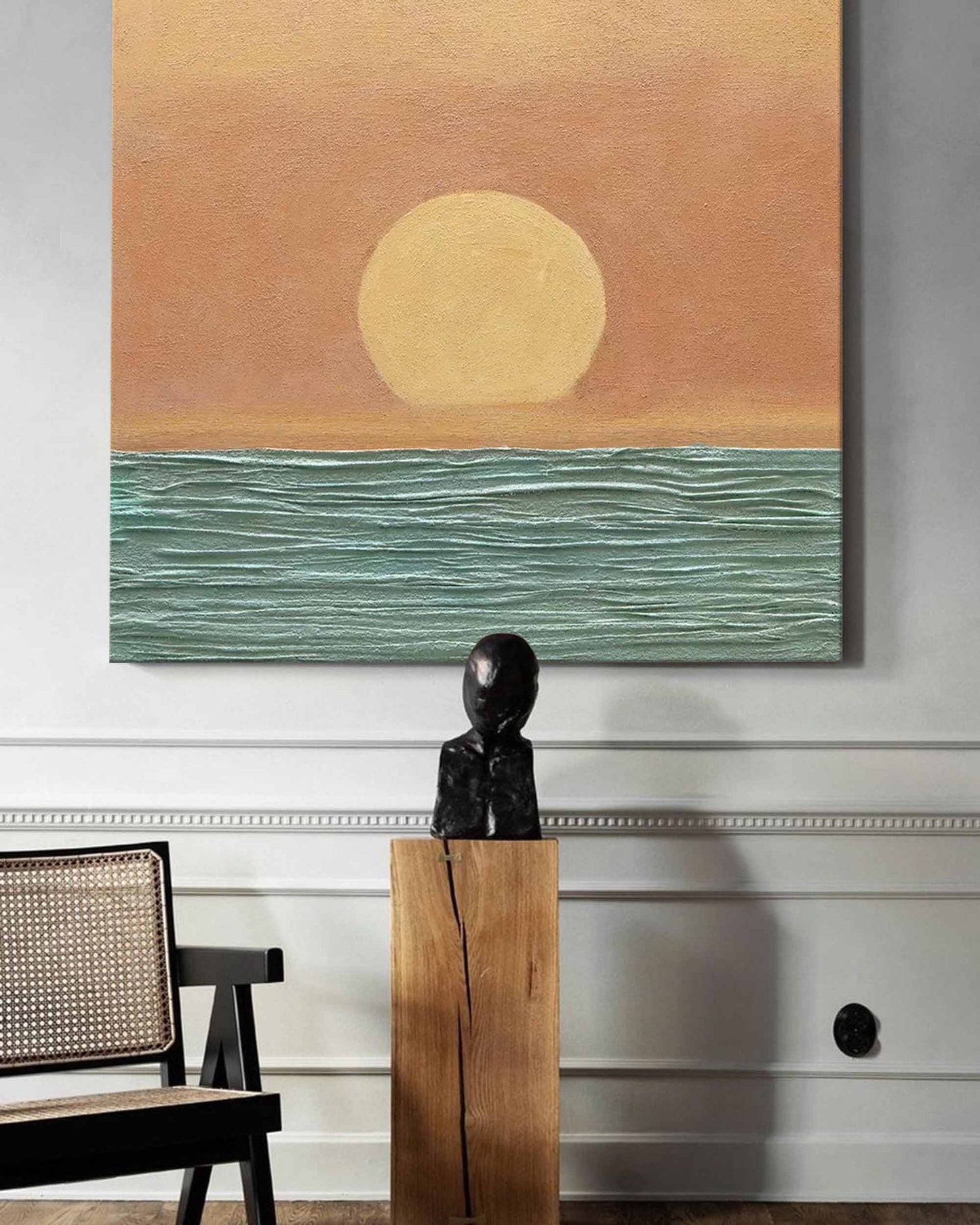 Sunset Serenity: Original Oil Painting of Tranquil Ocean Landscape Artwork