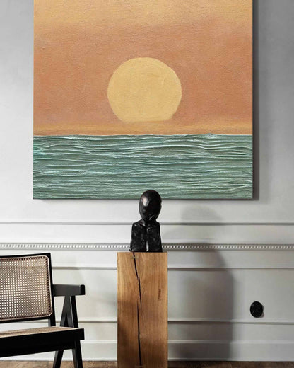 Sunset Serenity: Original Oil Painting of Tranquil Ocean Landscape Artwork