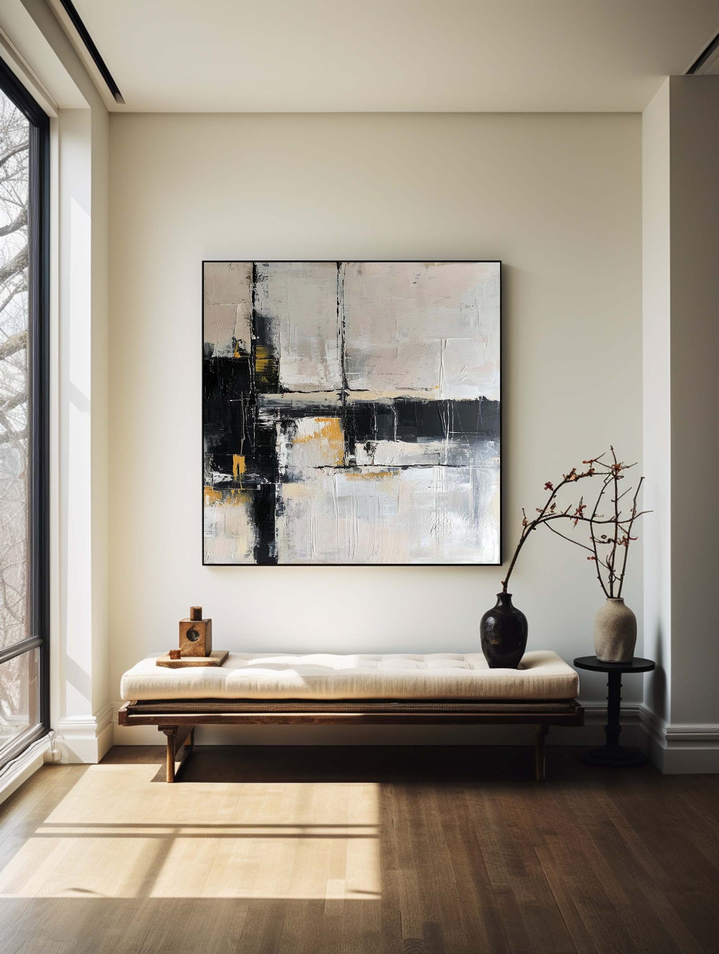 Contemporary Black and Gold Abstract Oil Painting for Modern Home Décor