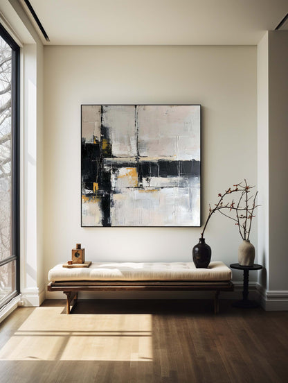 Contemporary Black and Gold Abstract Oil Painting for Modern Home Décor