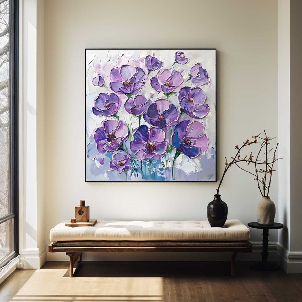 Vibrant Purple Flower Oil Painting - Modern Abstract Floral Art