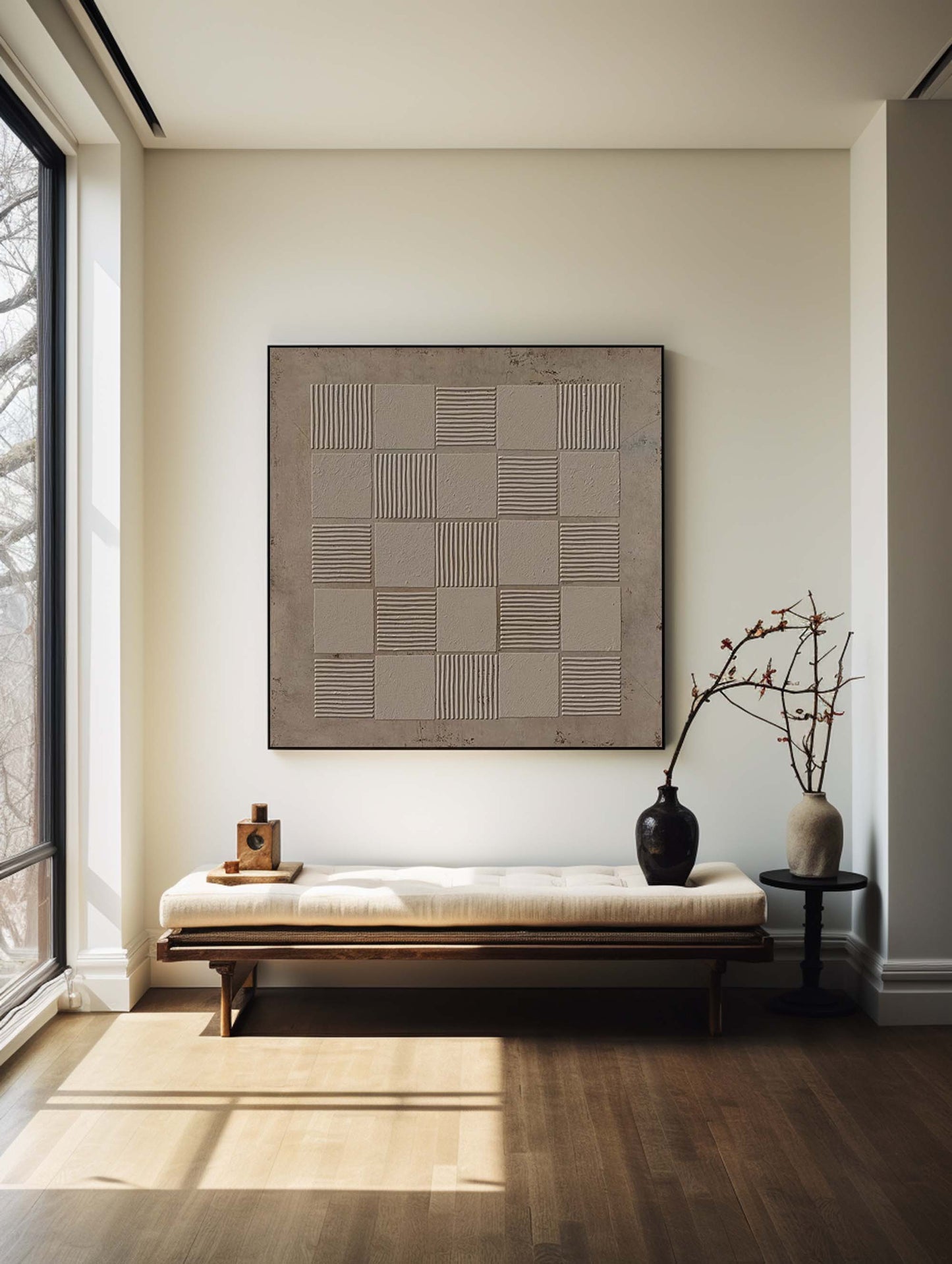 Elegant Wabi-Sabi Minimalist Oil Painting for Modern Home Decor