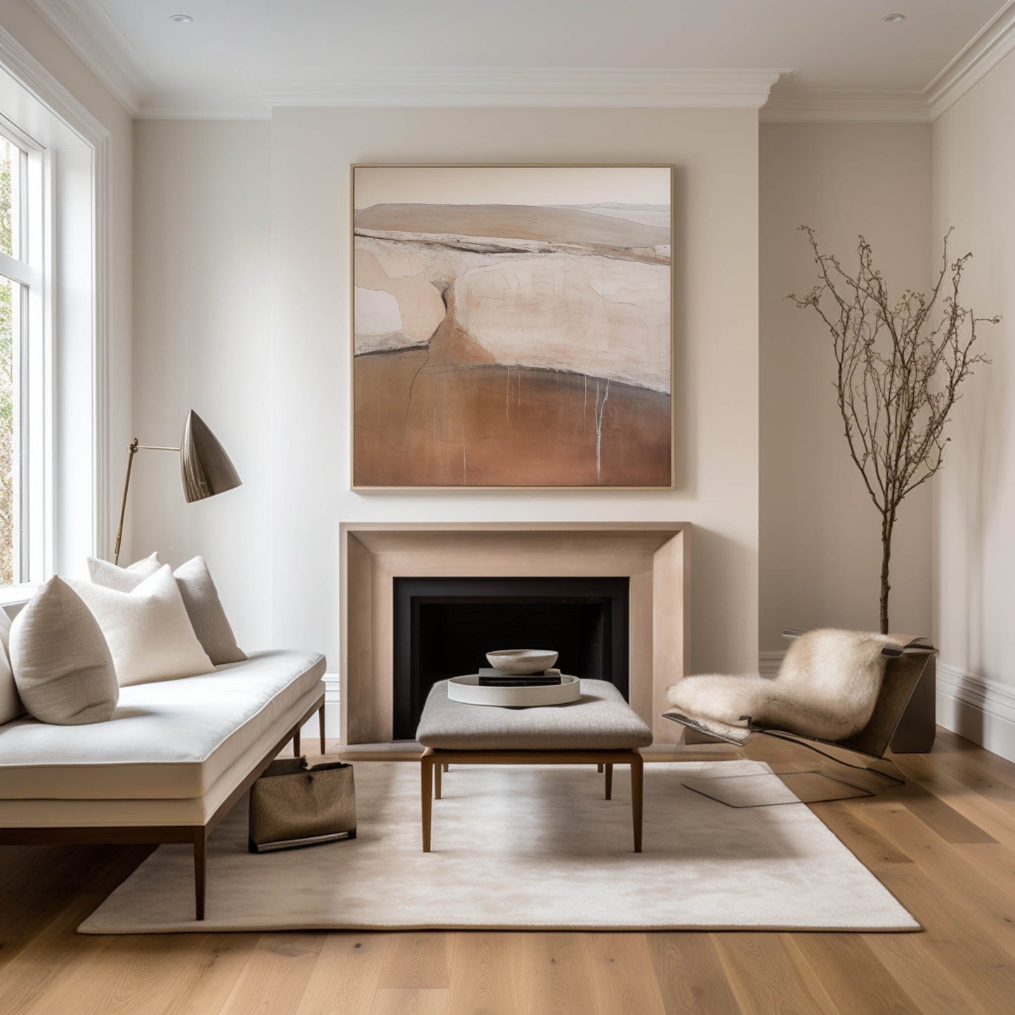 Contemporary Beige and Brown Abstract Oil Painting for Modern Home Decor
