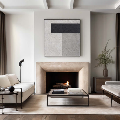 Elegant Black and White Minimalist Oil Painting for Modern Home Decor