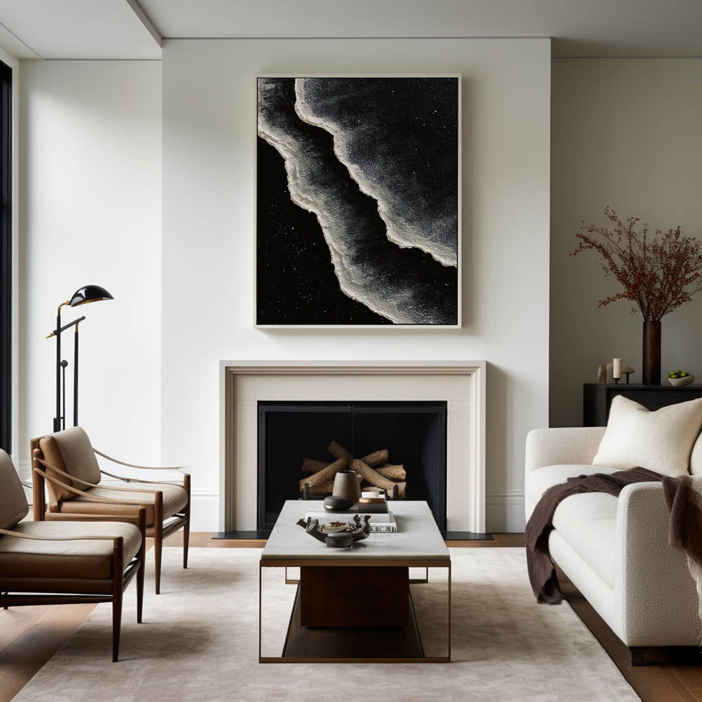 Monochrome Coastal Waves Oil Painting - Modern Black and White Art for Home D√©cor