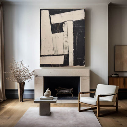 Contemporary Black and White Abstract Oil Painting for Modern Art Lovers