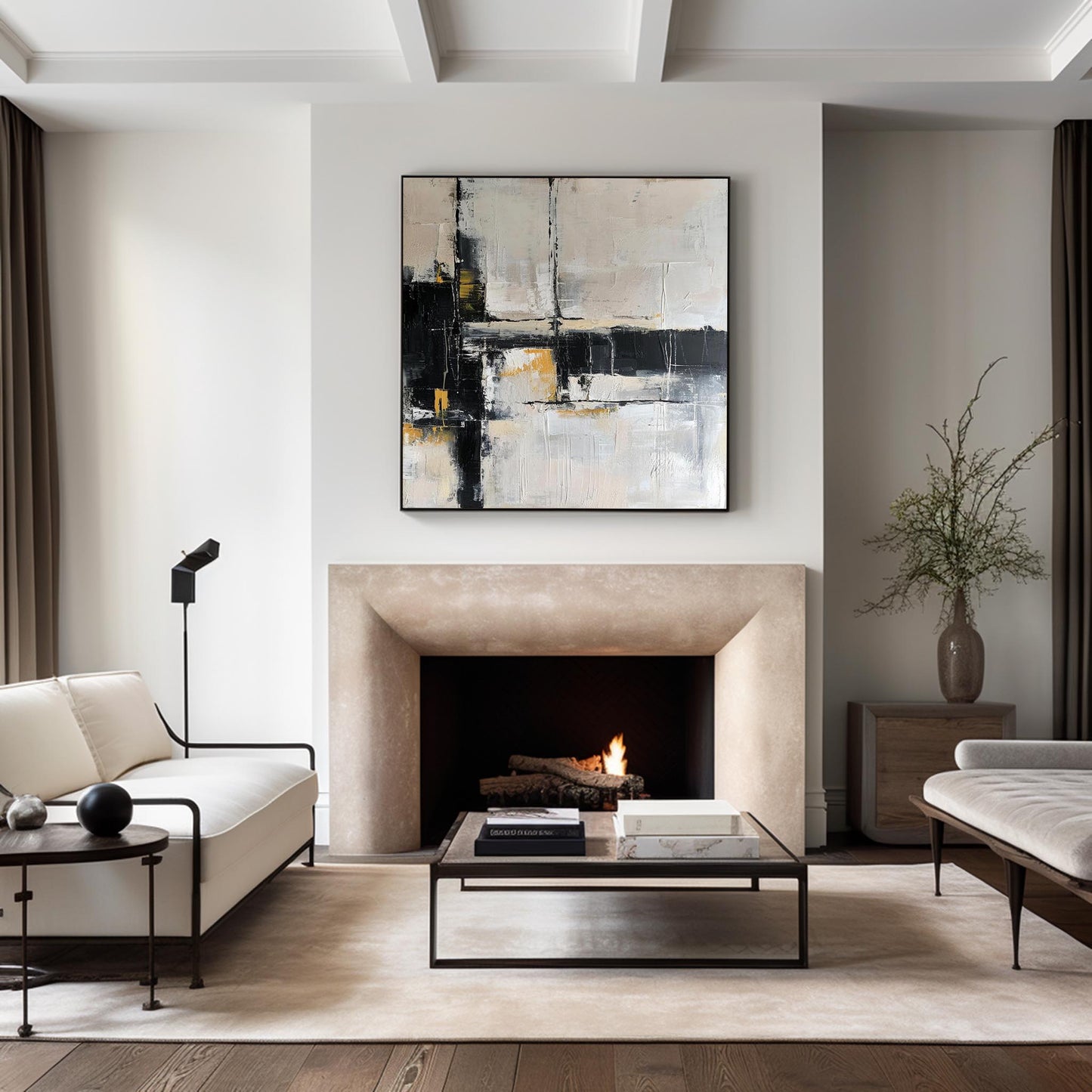 Contemporary Black and Gold Abstract Oil Painting for Modern Home Décor
