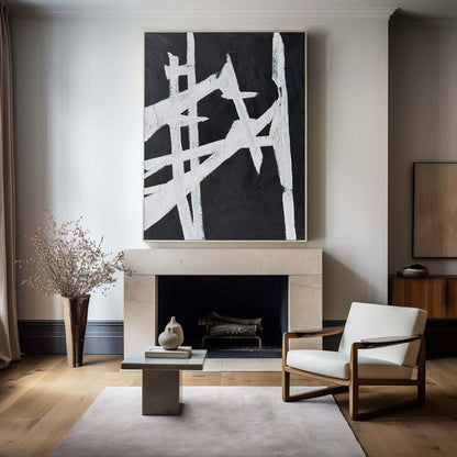 Contemporary Black and White Abstract Oil Painting for Modern Home Décor