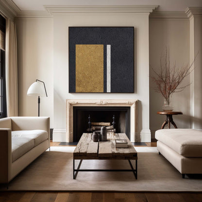 Elegant Black Gold White Minimalist Oil Painting for Modern Home Decor