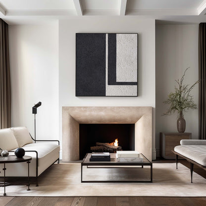 Contemporary Black and White Minimalist Oil Painting for Modern Decor