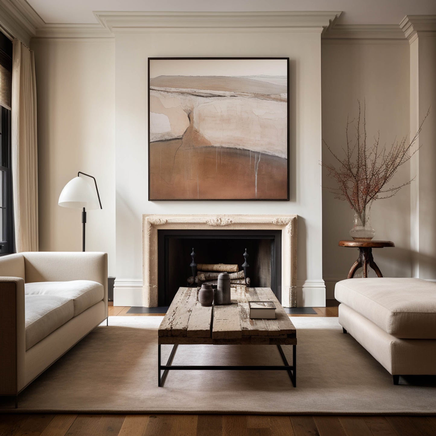 Contemporary Beige and Brown Abstract Oil Painting for Modern Home Decor