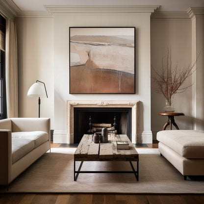 Contemporary Beige and Brown Abstract Oil Painting for Modern Home Decor