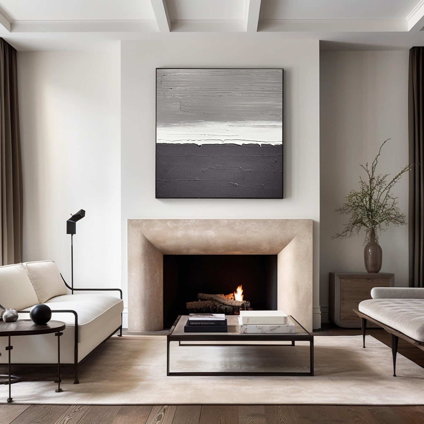 Elegant Black and White Minimalist Oil Painting for Modern Home Decor