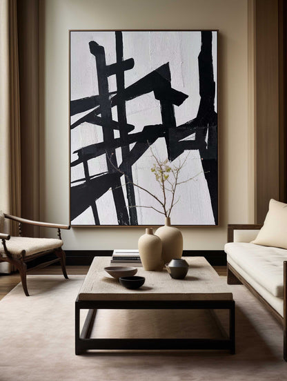 Contemporary Black and White Abstract Oil Painting for Modern Home Decor