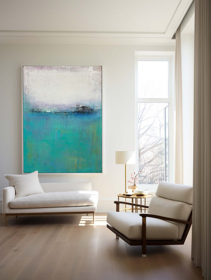 Calm Blue Abstract Oil Painting for Modern Home Decor and Art Collection
