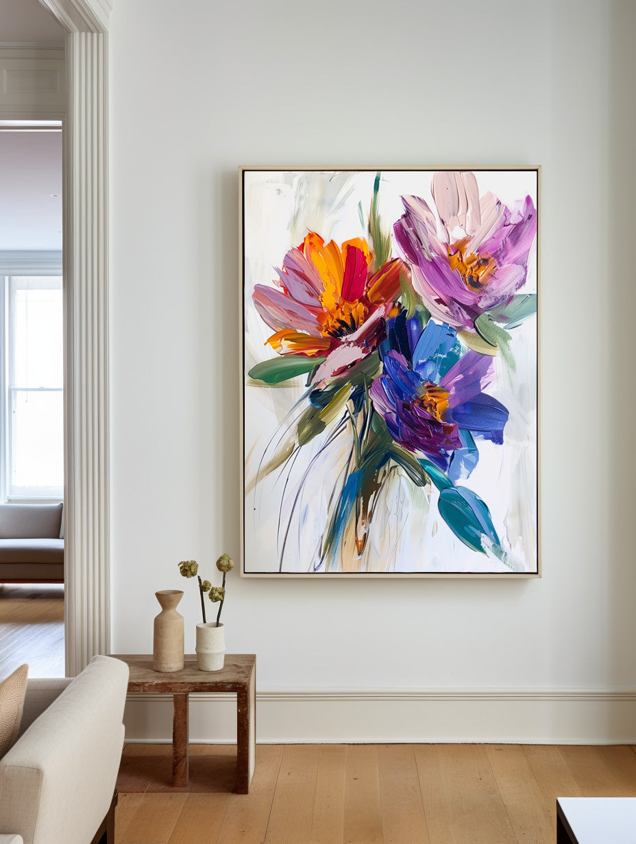Vibrant Floral Abstract Oil Painting for Colorful Home Décor