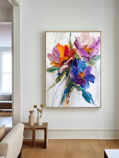 Vibrant Floral Abstract Oil Painting for Colorful Home Décor