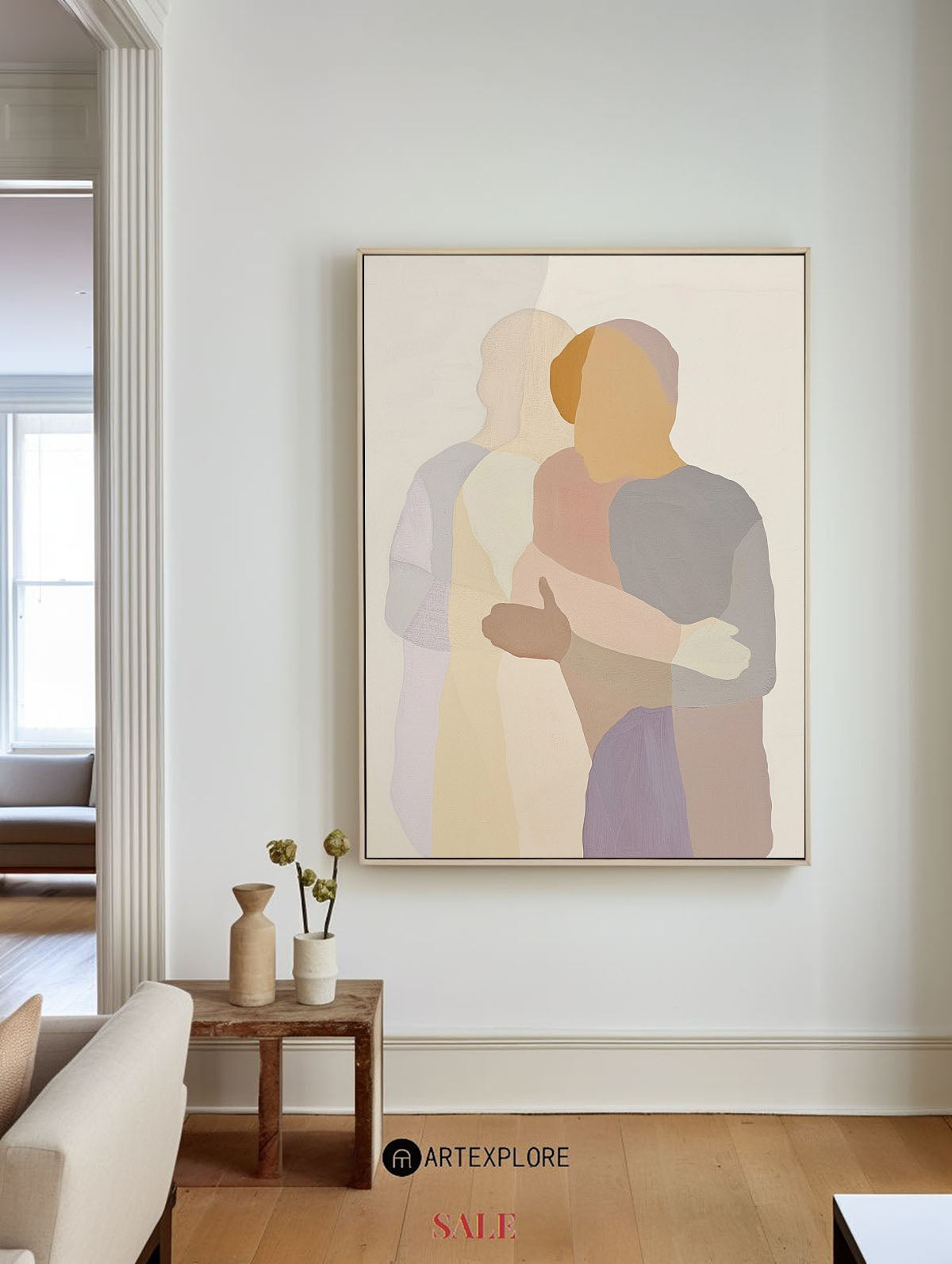 Contemporary Abstract Portrait Art - Emotional Embrace in Oil Painting
