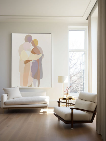 Abstract Minimalist Portrait of Love and Connection in Oil