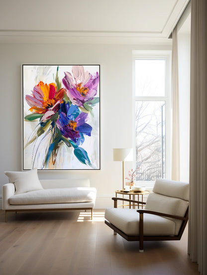 Vibrant Floral Abstract Oil Painting for Colorful Home Décor