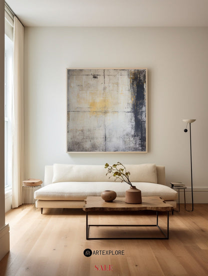 Contemporary Textured Abstract Oil Painting in Sophisticated Neutral Tones