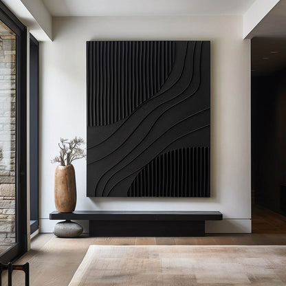 Elegant Black Minimalist Abstract Oil Painting for Modern Home Decor
