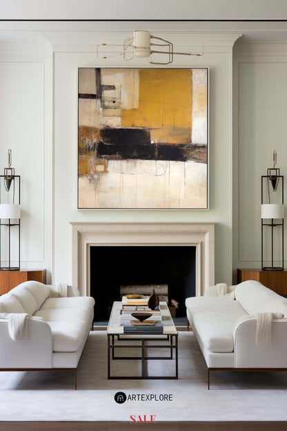 Chic Yellow and Black Modern Abstract Oil Painting for Contemporary Home Decor