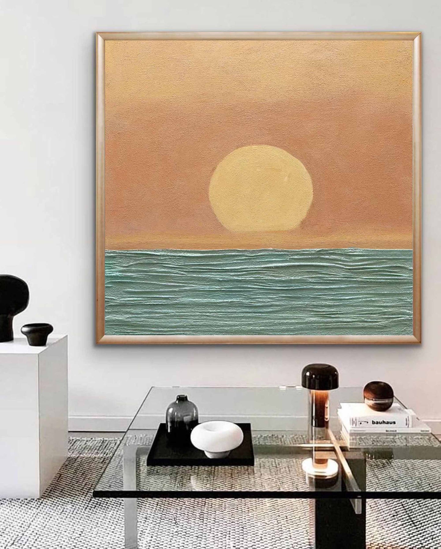 Sunset Serenity: Original Oil Painting of Tranquil Ocean Landscape Artwork