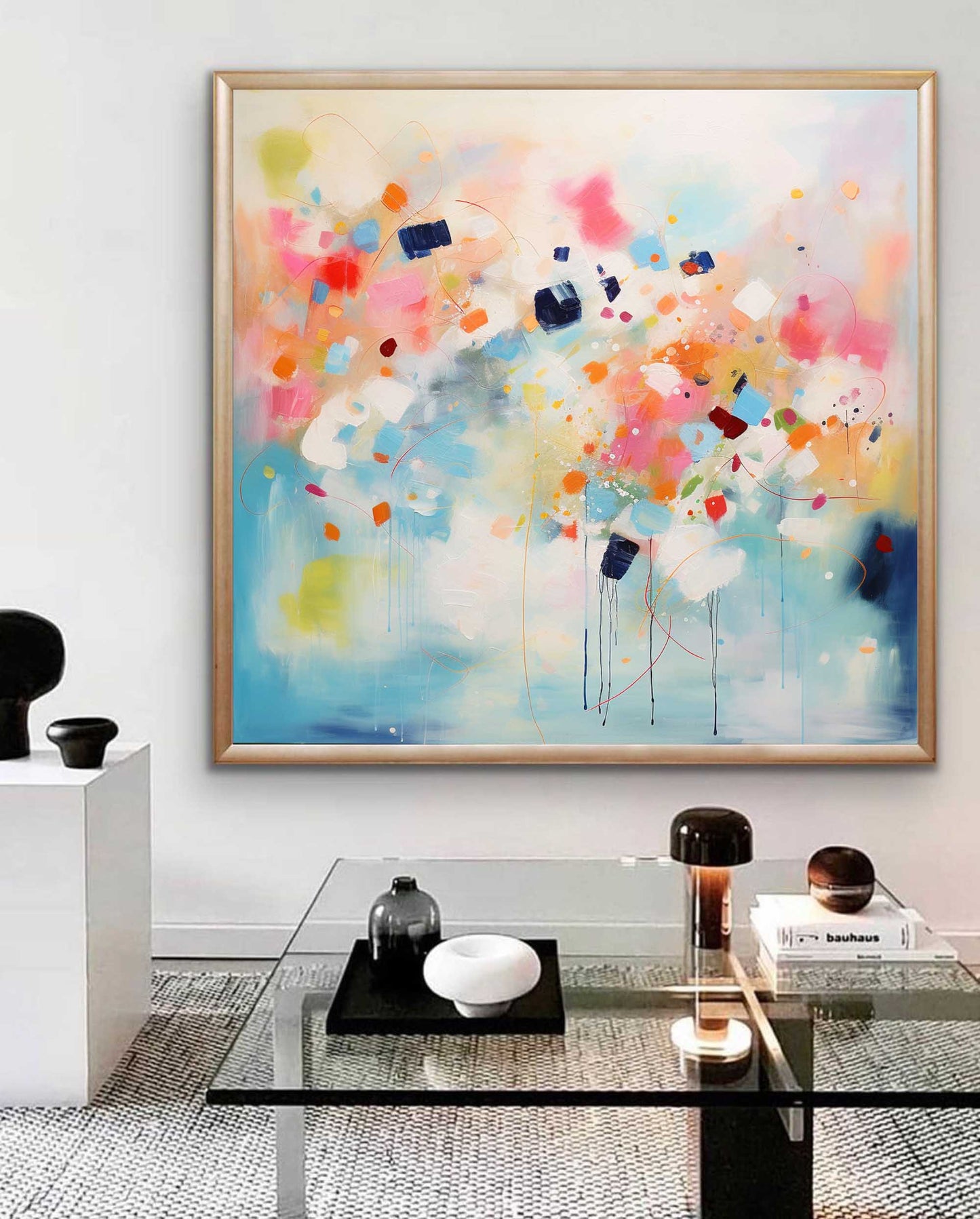 Vibrant Abstract Oil Painting with Colorful Geometric Shapes and Dynamic Brushstrokes