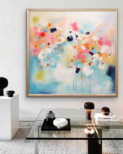 Vibrant Abstract Oil Painting with Colorful Geometric Shapes and Dynamic Brushstrokes