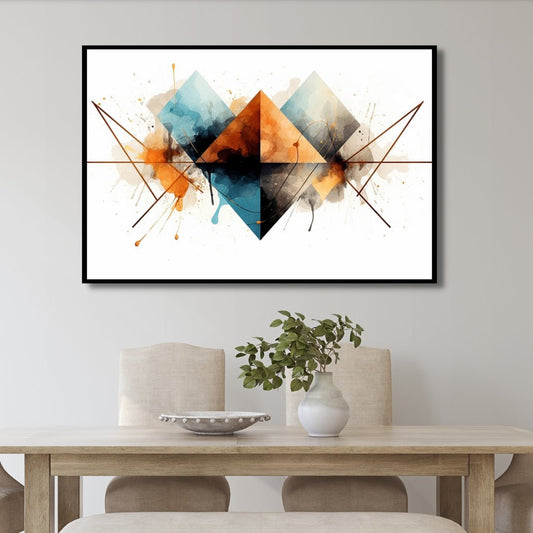 Bold Geometric Orange and Blue Abstract Oil Painting for Modern Home Decor