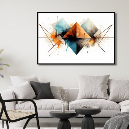 Bold Geometric Orange and Blue Abstract Oil Painting for Modern Home Decor