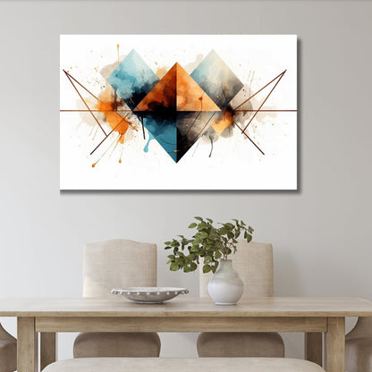 Bold Geometric Orange and Blue Abstract Oil Painting for Modern Home Decor
