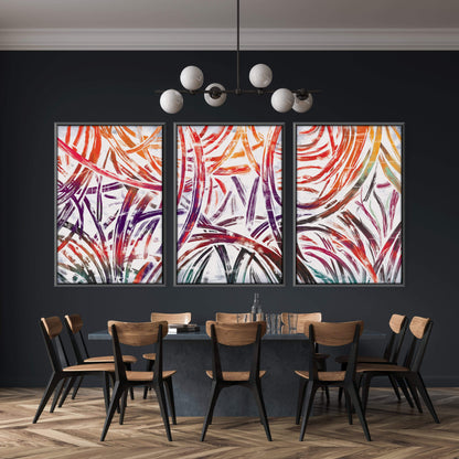 Vibrant Abstract Oil Painting Trio for Modern Home Aesthetic