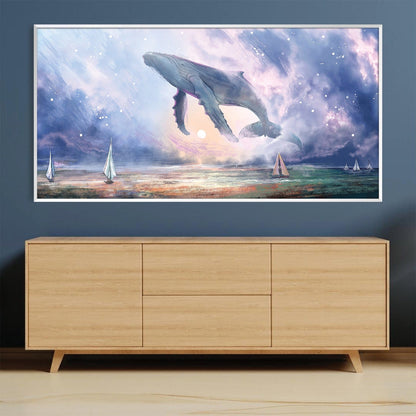 Majestic Whale in Cosmic Skies - Stunning Oil Painting for Ocean Lovers